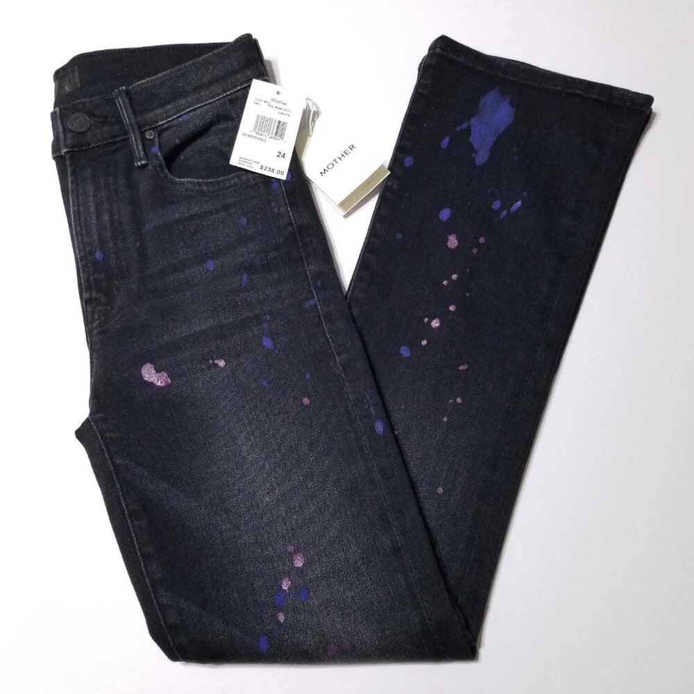 NWT Mother The Insider Ankle Bootcut in Rain City Lights Paint Splatter Print 24 - Picture 6 of 16